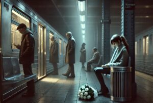 "Raggiunse un cestino, le spalle larghe sembrarono per un attimo irrigidirsi, come se stesse combattendo contro sé stesso. Poi lo fece. Le lasciò andare. Le rose scivolarono dalle sue mani. Non si voltò indietro. Non c’era esitazione né rabbia. Solo una calma disarmante". Immagine generata con sistema di intelligenza artificiale Bing Image Creator.