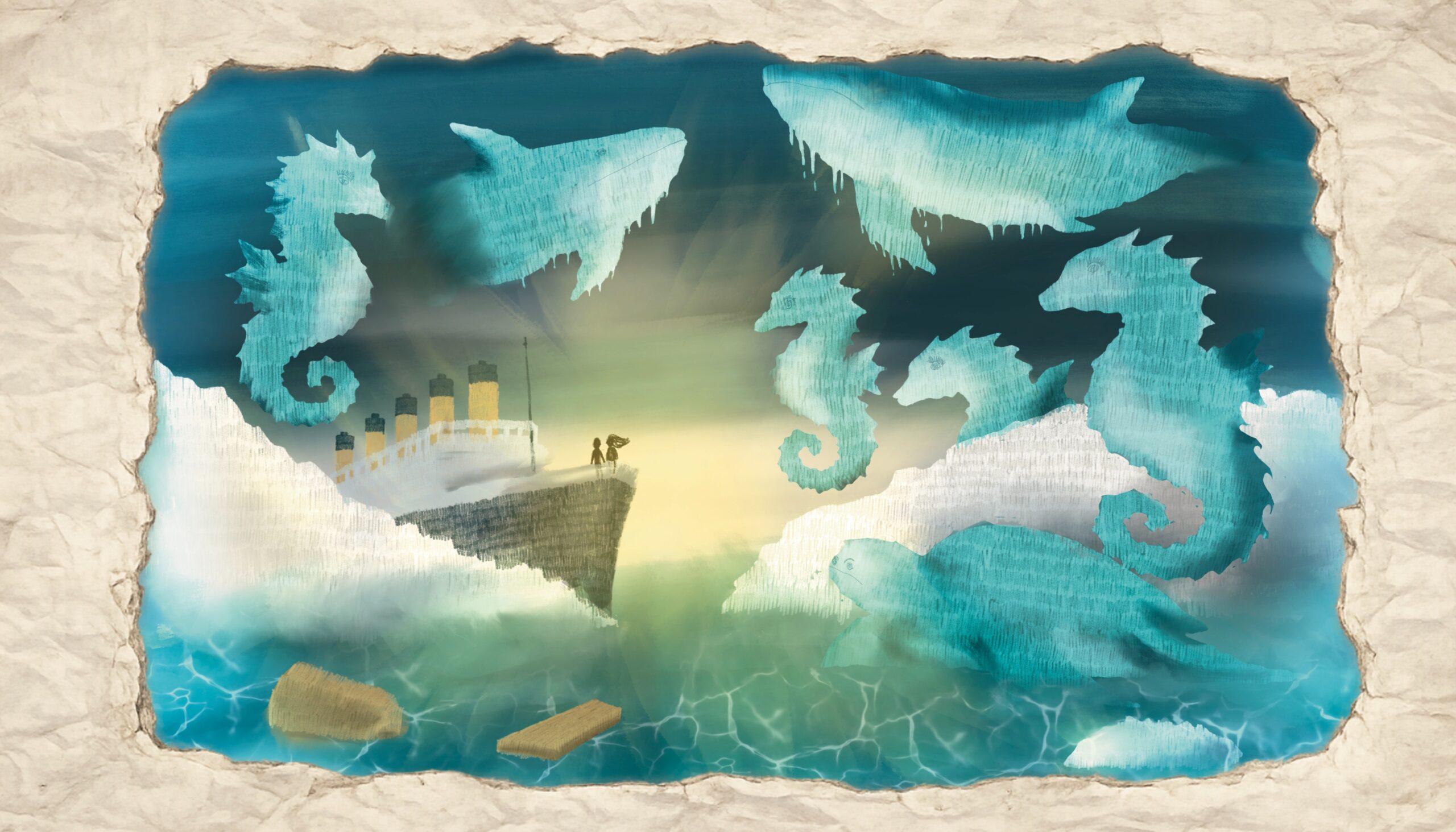 L'illustrazione di Aurora Protopapa che ridisegna il finale del film "Titanic".